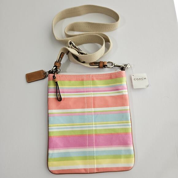 NWT Coach Beach Crossbody Multicolor Stripe Fabric Leather Trim F42622 - Picture 3 of 8